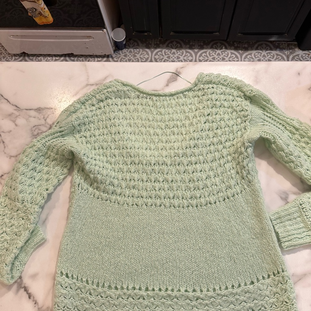 Free People Green V-Neck Sweater with Textured Knit - Picture 2 of 4